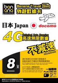 日本(Docomo) 8天 4G高速放題不減速數據咭