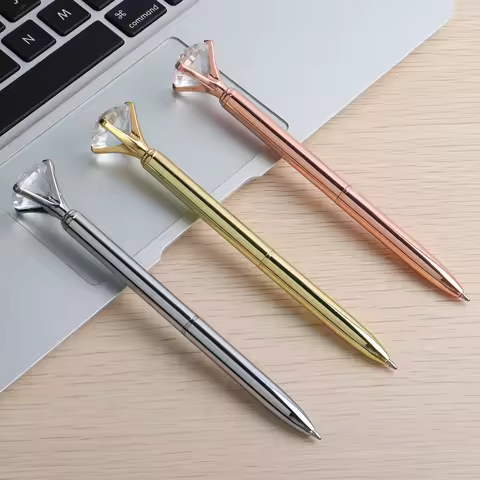 1PCS Luxury Metal Crystal Diamond Pen 3 Colors Polka Ball Pens Fashion Carat Large Diamond Ballpoint