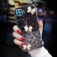 For OPPO Reno 3 4 5 6 Pro Plus Case Fashion 3D Butterfly Glitter Sequin Sparkle Starry Space Phone Cases Clear Soft TPU Silicone Bumper Bling Shockproof Protective Casing Back Cover Women Girls Lady