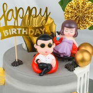 (Combo of 2) Birthday Accessories Cake Decoration Statue of Gentlemen and Ladies Gangnam Style
