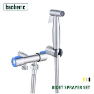 Double Faucet Angle Valve + Stainless Steel Bidet +  Hose (1.5m) + Wall Bracket