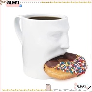 ALMA Funny Face Coffee Mug, Funny Face with Biscuit Holder Tray Ceramic Mug,  Ceramic Pie Eating Mug