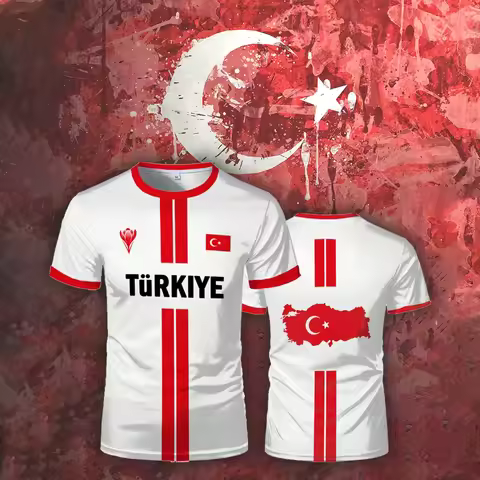 Türkiye Patriotic T-Shirt – Turkish Flag Map Print, "TÜRKİYE" Text & Tulip Emblem, Ideal for Nationa