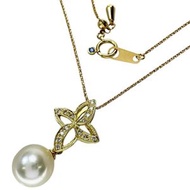 Pre-owned 9.0mm Hanadama Akoya pearl necklace with 0.09ct total diamonds, set in 18K gold, 4.9g, 45c