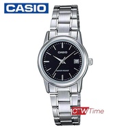 Casio นาฬิกาข้อมือผู้หญิง สายสแตนเลส รุ่น LTP-V002D-1AUDF (เรือนเหล็ก/หน้าดำ)