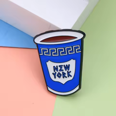 New York Coffee Cup Enamel Pin, Classic NYC Blue Coffee Cup Brooch, Retro City Vibe Metal Badge with