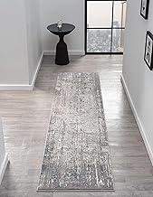 Amy Modern Abstract Area Rug for Kitchen, 2x7 Contemporary Textured Geometric Blue Runner, High-Low 