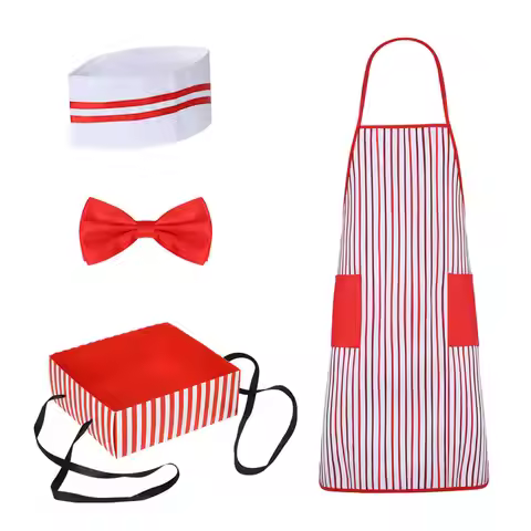 Adult Waiter Costume Hot Dog Soda Jerk Movie Night Waitress Costume 50s Carnival Circus Halloween Pa