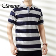 VSHENG M-6XL ขนาดบวกลายเสื้อยืดผู้ชายปกโปโลขนาดใหญ่ ท็อปส์