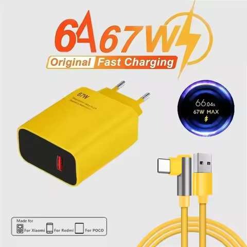 67W USB Fast Charger Wall Adapter 6A USB Type C Cable For iPhone Samsung Xiaomi Elbow Data Cable USB