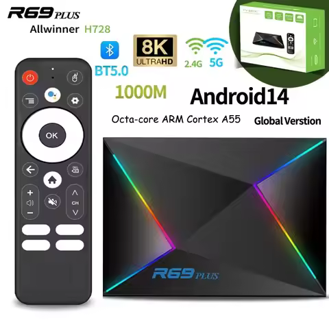 R69 PLUS TV BOX Smart Android 14 4G 64G 32G Allwinner H728 Quad Core 8K@24fps 1000M Ethernet Wifi 6 
