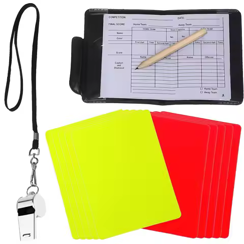1Set Referee Necessity Kit Red Yellow Soccer Cards Whistle Score Sheet Standard Referee Supply for E