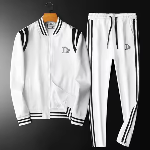 Minglu Autumn Winter Men's Sets Luxury Embroidery Stand Collar Male Sweatshirts Contrast Color Sport