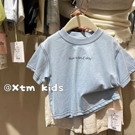 Children Summer Style Fashionable Letter Printed Pure Cotton Short-Sleeved Loose Handsome Boys Korea