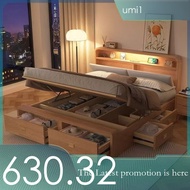 Wood Solid Bed Thickened Sturdy Modern 1.335M Drawer High Box 1.8M Double Nordic Style Master Bedroo