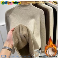 APPORTUNIA Turtleneck Sweater, Autumn Winter Thicken Knitted Pullover,  Women Velvet Lined Warm Suet