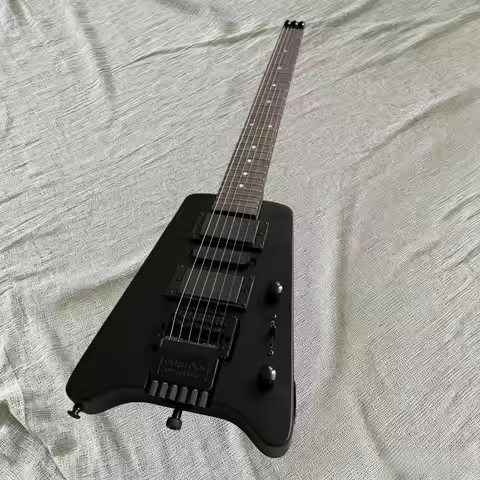Matte Black Headless V‑Shape Electric Guitar Portable Metal Rock Guitar