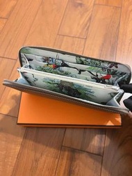 Hermes愛馬仕全新大象灰絲巾長夾 赤道叢林金錢豹