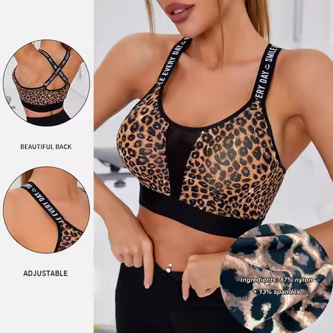 Strap Vest Leopard Print Sports Bra Underwear Outerwear Running Yoga Bra Beautiful Back Fitness Yoga