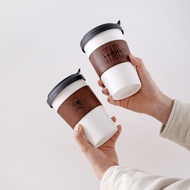 INS Casual Cup Ceramic Coffee Mug with Lid Leather Travel Cup Keep Warm Cup Creative Water Cup Anniv