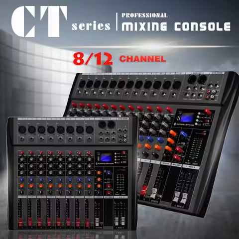 Small Audio Mixer with Bluetooth 8-Channel USB Sound Card 48V Phantom Power 3-Band EQ 6 Music Modes