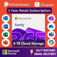 Microsoft 365 Family | 1 Year SG Retail Subscription | 6 Users | 6 TB OneDrive | Windows/Mac/iOS/And