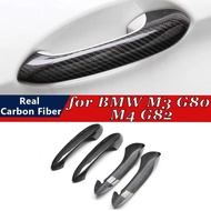 For BMW M3 G80 M4 G82 2021-2023 Car Accessories Real Carbon Fiber Door Handle Cover Frame Sticker Ex