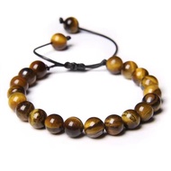 Gelang Batu 8mm Gelang Tiger Eyes Bulat Gelang Tali Serut Pria Wanita Aksesoris Fashion