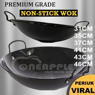 31cm,35cm,37cm,41cm,43cm,46cm Viral Wok  Iron Wok Kuali Hitam  Kuali Besi Tak Melekat  Kuali Besi An