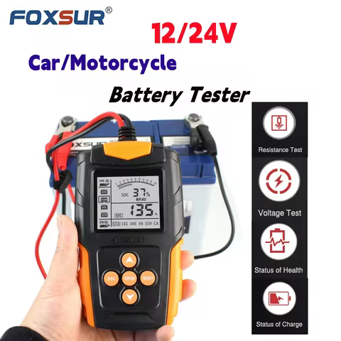 FOXSUR Car Battery Tester 12V 24V Battery Analyzer for VRLA/GEL/AGM/EFB/STD/Flooded Digital Tester f