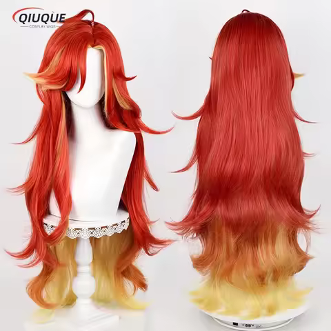 Mavuika Cosplay Wig Game Long Curly Wave Red Yellow Mixed Wig Heat Resistant Synthetic Hair Hallowee