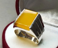 天然葉門 Zard Aqeeq 男士戒指 925 純銀 葉門黃瑪瑙戒指