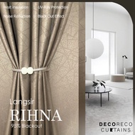 Langsir Rihna 95% Blackout Warna Khaki 3D Amboss Corak Abstrack Ready Stock Siap Jahit Hook / Ring