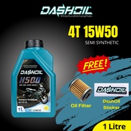 (Free Oil Filter) DashOil H500 4T 15w50 1L Semi Synthetic SN Motorcycle Engine Oil Minyak Hitam Peli