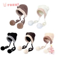 ROXUL Beanies Bear Hat, Thickened Bear Ear Ear Protection Hat,  Wool Crochet Warm Hat Autumn