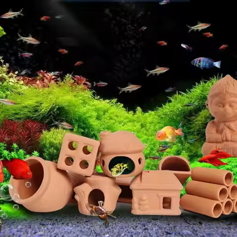 Clay Aquarium Decoration Fish Shrimp Play Hiding Cave Shelter Betta Fish Pleco Hideaway Breeding Con