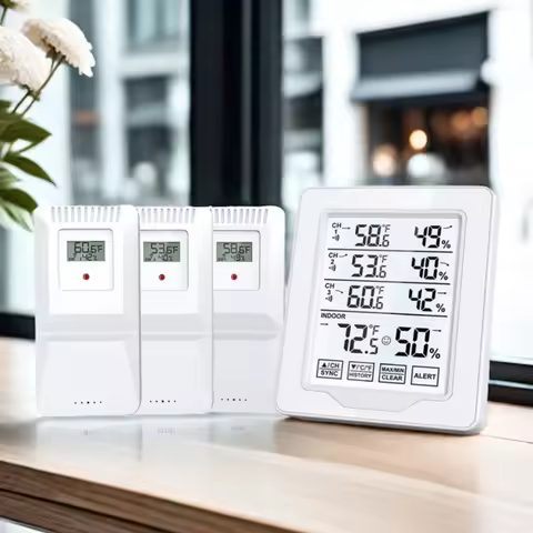 Brand Wireless Digital Thermometer Hygrometer Max Min Record Temperature Alert Trend Comfort Icons 3
