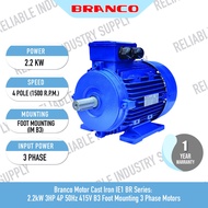 Branco Motor Cast Iron IE1 BR Series, 2.2kW - 4.0kW (3HP - 5.5HP) 4P B3 (Foot Mounting) 3Phase CL F 