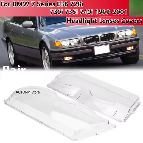 Pair Headlight Cover Headlamp Lens Cover Replace For B MW 7-Series E38 728i 730i 735i 740i 2000 2001