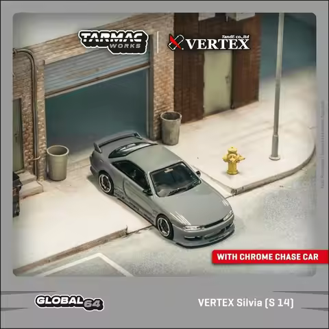 TW In Stock 1:64 VERTEX Silvia S14 Grey Diecast Car Model Collection Toys Tarmac Works