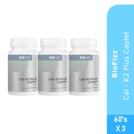 BIOFIZZ Cal-K2 Plus Caplet 60's X 3 with Vitamin D3, Vitamin K2, Calcium Supplement, Bone Supplement