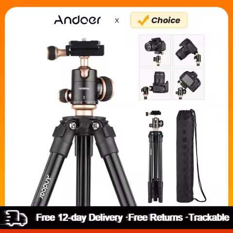 Andoer Q160SA Camera Tripod with Panoramic Ballhead Portable Travel Tripod for DSLR Cameras Camcorde