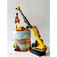 工程車蛋糕裝飾擺件挖機挖土機推土機吊車塔吊兒童周歲生日插件
