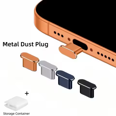 Metal USB-C Port Dust Plug for iPhone 17 Pro Max/16/15 – Type-C Charging Port Caps with Storage Cont
