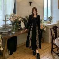 CODE N49I First Girl Long dress Retro Elegant Squer Neck French Black dress latest women's dresses 2