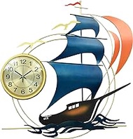FrbuleQ Decorative Wall Clock for Living Room Large Modern Boat Wall Clock Battery Operated Metal Nautical Wall Clock for Bedroom, Office, Kitchen