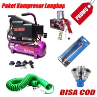 Paket 5 Item!!! Mesin Kompressor Oilless 0.75HP 3/4HP Kompresor Listrik Angin Tabung 9 Liter Silent