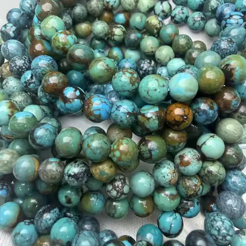 Meihan Natural 4A Natural Hubei Turquoise Round Beads For Jewelry Making Design DIY Bracelet Necklac