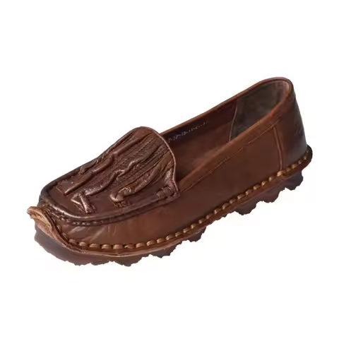 2.5cm Genuine Leather Slip on Soft Soled Loafer Ethnic Moccasins Native Flats Shoes Women Sewing Oxf