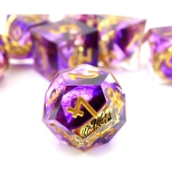 DND Lord of the Rings Dice Set w/ Dice Case, 7 Handmade Dungeons & Dragons Sharp Edge Resin Dice, D2